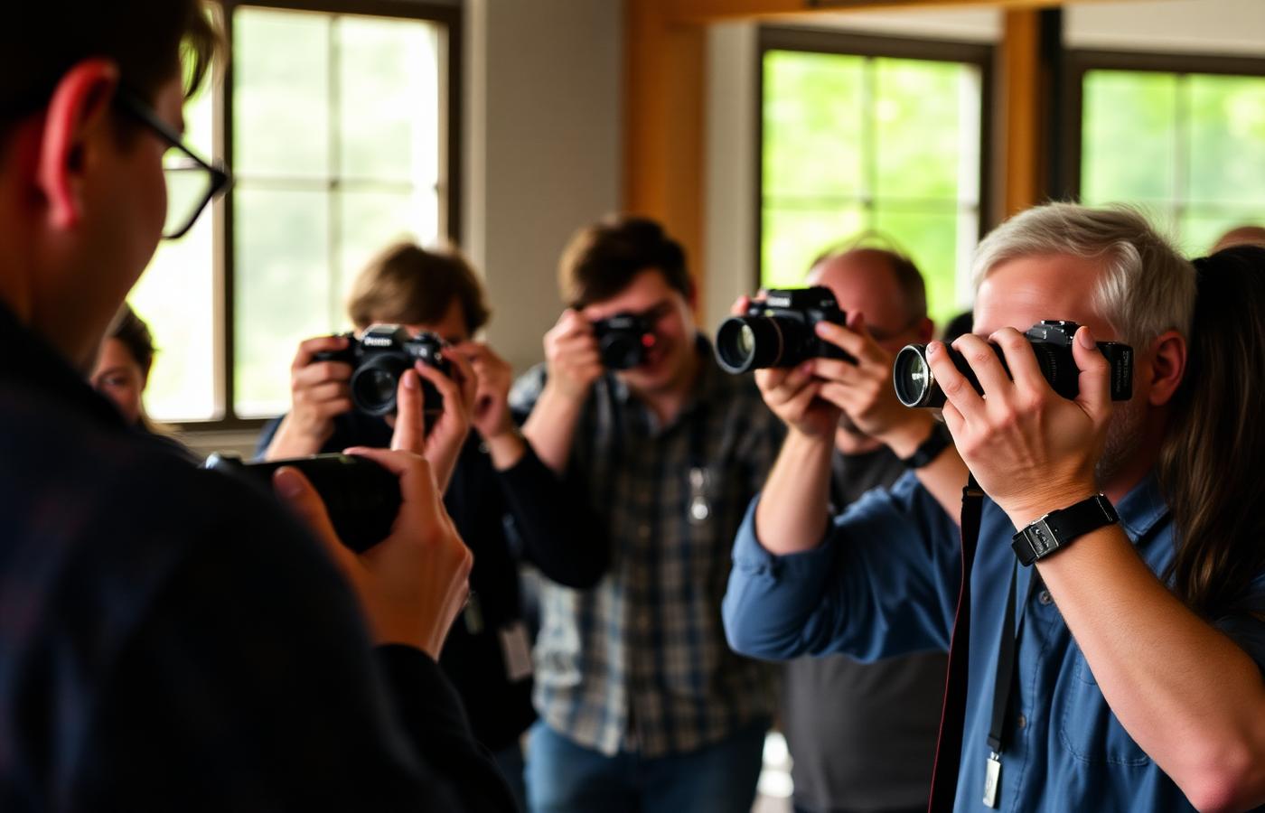 Bastidores: fotógrafos fotografando uns aos outros durante uma oficina da comunidade